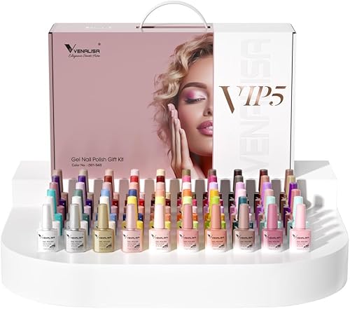 VENALISA VIP5 65PCS Gel Nail Polish Set, Hema Free, 60 Colors, Glitter, Jelly, Base & Top Coat