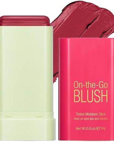 Multi-Use Makeup Blush Stick, Waterproof Natural Nude Cheek Eyes Lips Tinted Moisturizer 2# Hot Red