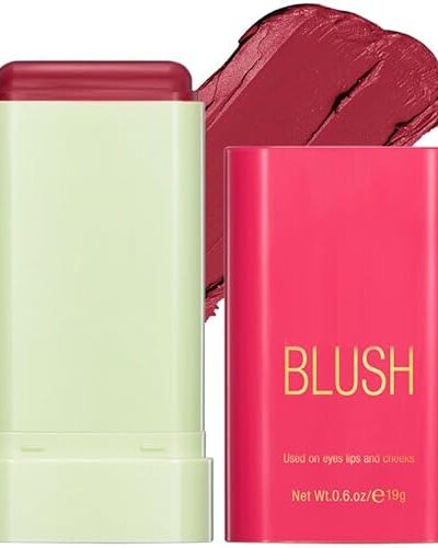 Multi-Use Makeup Blush Stick, Waterproof Natural Nude Cheek Eyes Lips Tinted Moisturizer 2# Hot Red