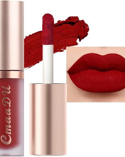 Ruby Brick Red Matte Liquid Lipstick Lip Gloss Set for Black Women 24Hr Silky Velvet Lipstick