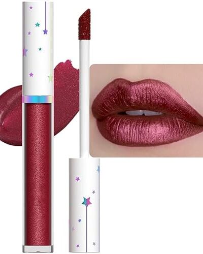Dark Red Metallic Lip Gloss, Long Lasting Waterproof Liquid Lipstick 10#