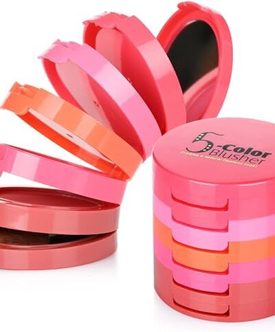 "5 Colors Face Blusher Palette Waterproof Matte Blush Powder Pink Coral Makeup Gift Set"