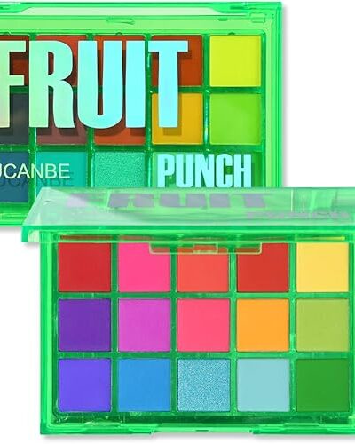 Vibrant Eyeshadow Palette 15 Shades Neon Rainbow Makeup Green Purple Yellow Shimmer Matte Pigmented