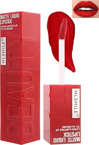 Long Lasting Matte Lipstick, Waterproof Ruby Red Lip Gloss, 16H Wear Lip Stain