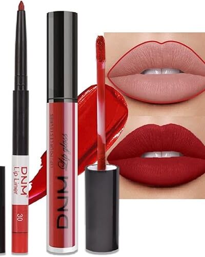 Ruby Red Lip Liner and Lipstick Set, Matte Long Lasting Waterproof Lip Makeup