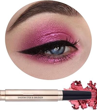 2 in 1 Rose Red Cream Eyeshadow Stick for Eye Makeup Shimmer Eyeshadow Pencil & Eyeliner Waterproof Long Lasting