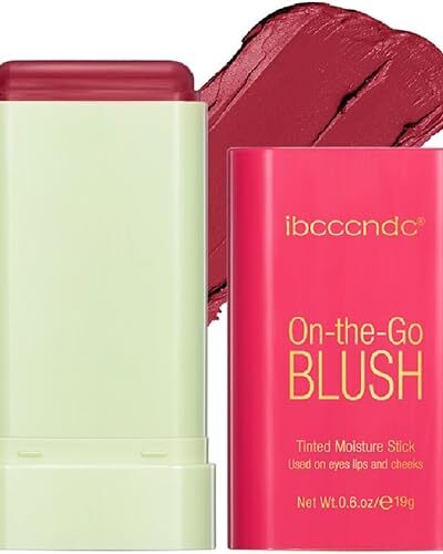 Waterproof Cream Blush Stick, Natural Nude Makeup for Eyes, Lips, Cheeks, 2# Hot Red