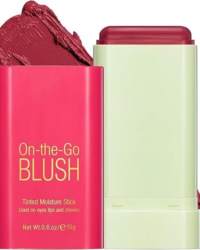 Monochromatic Blush Stick for Cheeks & Lips, Long Lasting Hydrating 2# Hot Red, 0.6oz Makeup Stick