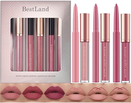 "Waterproof Lipstick Set with Lip Liners - 6pcs Matte Liquid Lip Stain Makeup Kit"