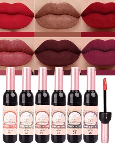 "Wine Lipstick Set, 6 Colors Matte Red Lip Tint Long Lasting Waterproof Lip Gloss Makeup Gift Set for Women"