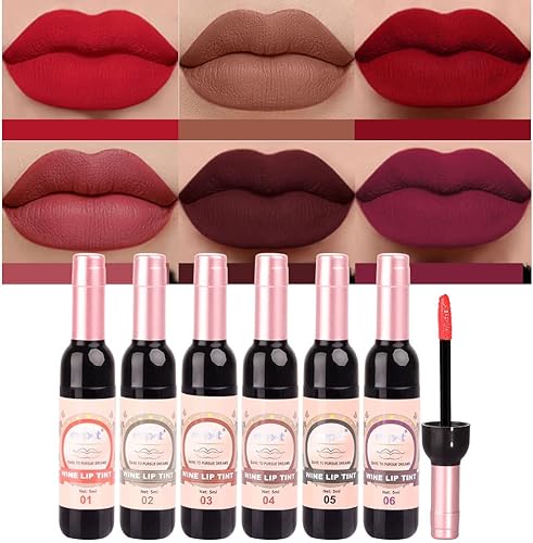 "Wine Lipstick Set, 6 Colors Matte Red Lip Tint Long Lasting Waterproof Lip Gloss Makeup Gift Set for Women"