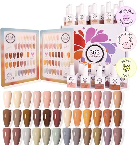 36PCS Gel Polish Set - Nude Neutral Fall Winter Colors UV LED Soak Off Nail Polish