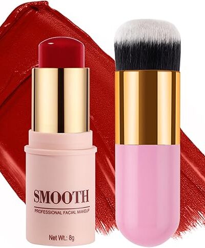 Multi-use Blush Stick, Waterproof Matte Finish Cream Blush Makeup Wand for Cheek, Eyes, Lip, 0.28oz #03 Hot Red