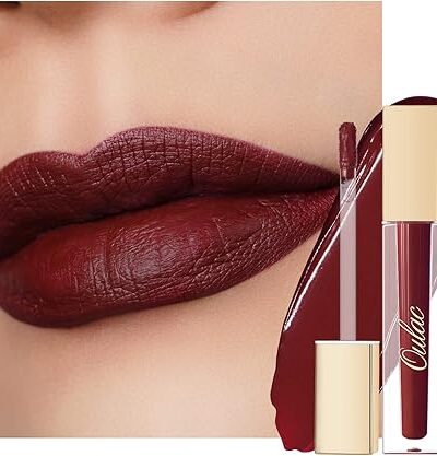 "Long Lasting Dark Red Lipstick, Waterproof, Vegan & Cruelty-Free, High Pigment with Vitamin E"