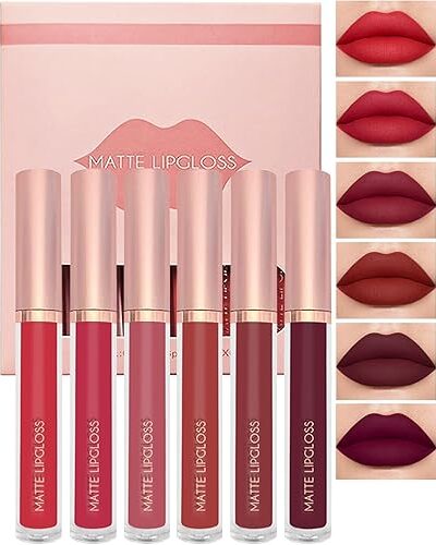 Dark Ruby Red Lipstick Set 6Pcs Longlasting Waterproof Lip Gloss Kit High Pigmented Lip Tint For Women