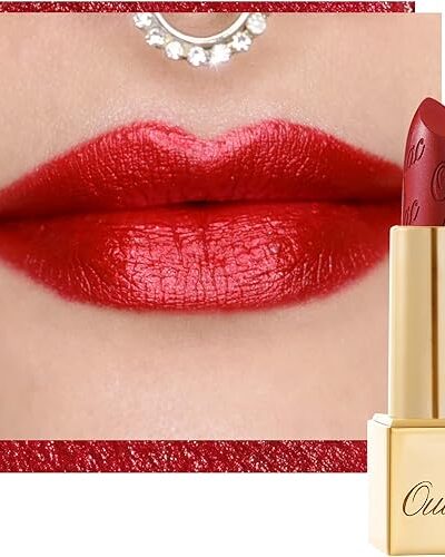 "Oulac Red Lipstick Christmas Gift for Women, Metallic 3D Shine Hydrating Lip Makeup, Full Coverage"