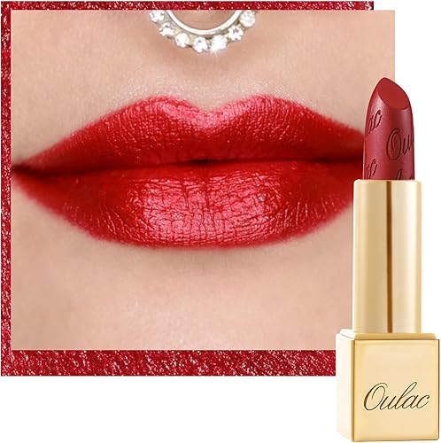 "Oulac Red Lipstick Christmas Gift for Women, Metallic 3D Shine Hydrating Lip Makeup, Full Coverage"