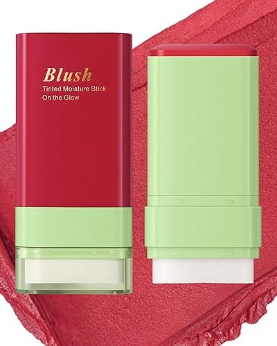Blush Stick for Cheeks & Lips with Sponge, On-the-Go Glow Hydrating Solid Cheek Tint, Multi-use Tinted Moisture Stick