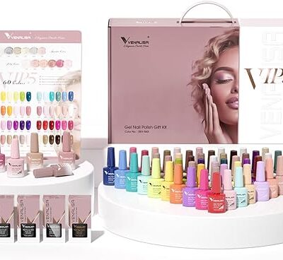 VENALISA VIP5 65pcs Gel Nail Polish Set with Color Book & Pure Jelly Glitter UV Gel Kit