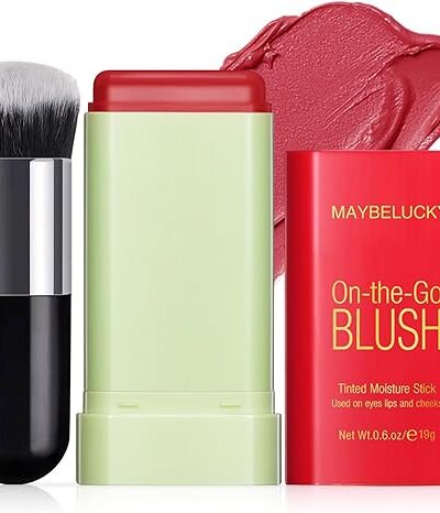 Multi-Use Cream Blush Stick for Cheeks, Eyes, Lips - Hot Red Tinted Moisturizer