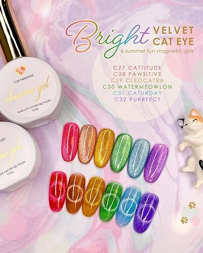 Daily Charme Bright Velvet Cat Eye Magnetic Gel Nail Polish 6 Colors Set with Magnets